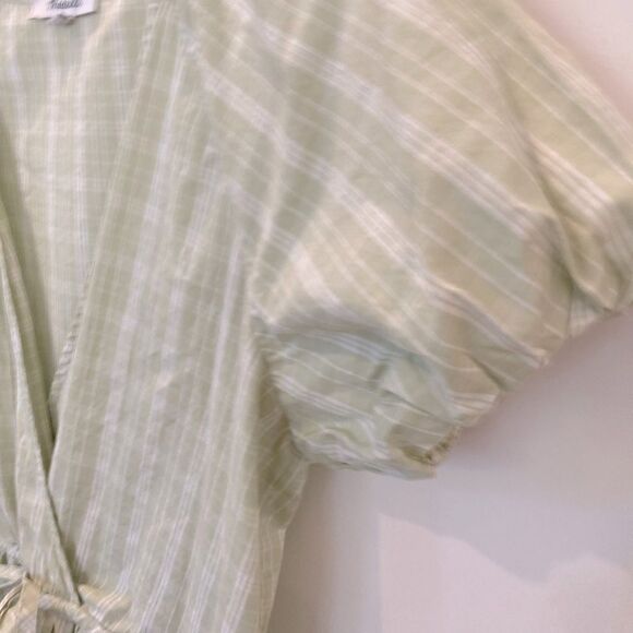 Madewell 100% Cotton Sage Green Plaid Cottage Core Puff Sleeve A-Line Dress XS - Picture 8 of 12